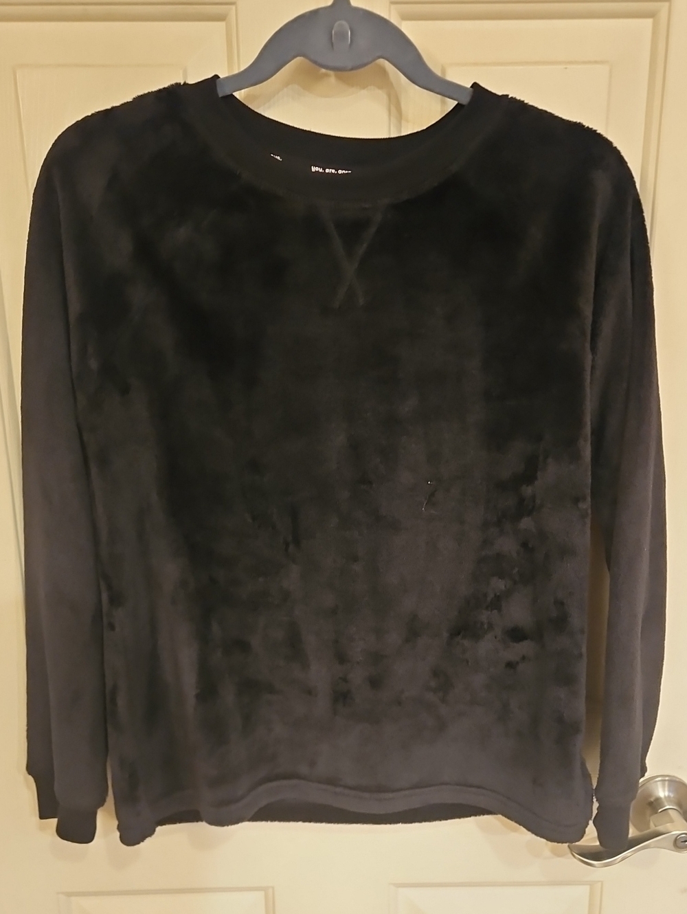 Black Plush Fleece Crewneck Sweater